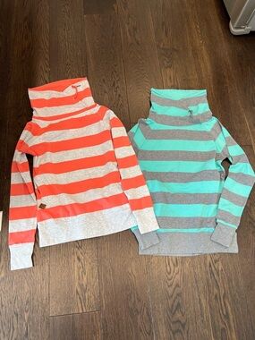 twik Striped Long Sleeve Turtleneck Tee in Coral & Aqua Options